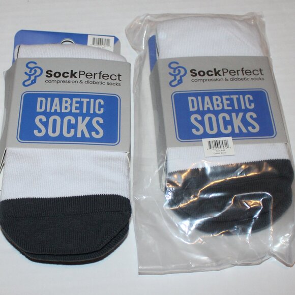 Sock Perfect Diabetic Socks 2 Pr Compression Seamless Toe Cushion Sole S/M White - Picture 2 of 4